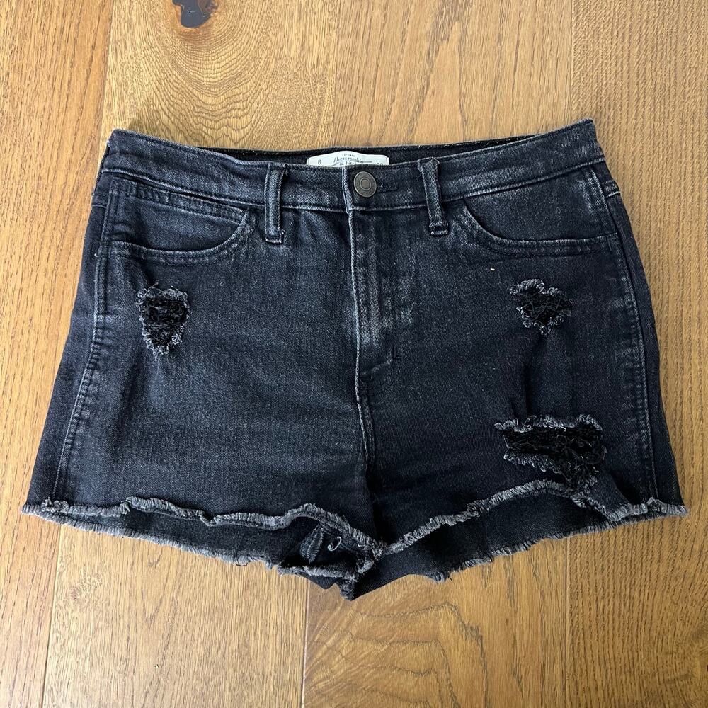 Abercrombie Fitch Shorts Women 28 Blk BF Mid Rise Curve Cut Off thrashed Y2K